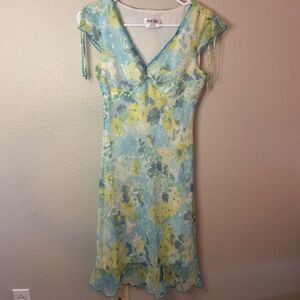 Byer Too! Vintage Blue Green Floral Midi Dress